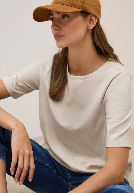 Kurzarmsweatshirt light beige melange