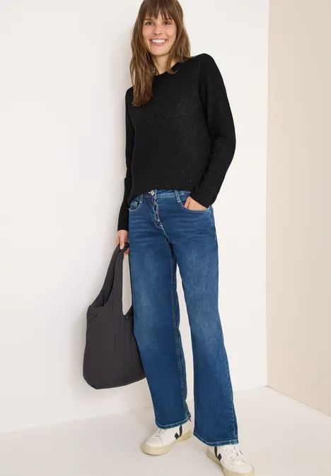 Trui met structuurdetails black melange