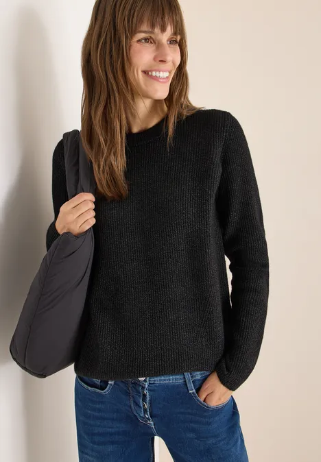 Trui met structuurdetails black melange