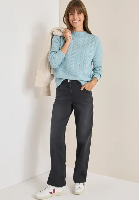 Pullover mit Strickmuster faded blue melange