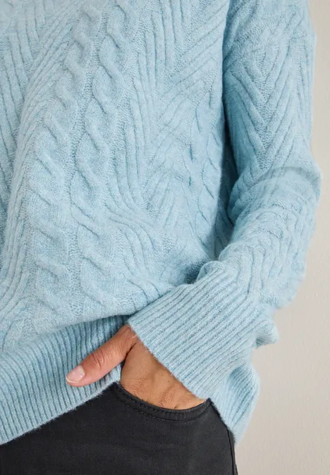 Pullover mit Strickmuster faded blue melange