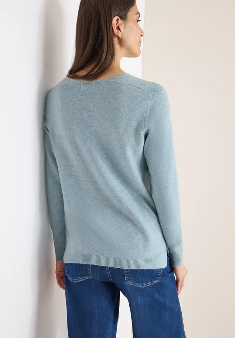 Gezellige trui met V-hals faded blue melange