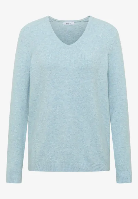 Gezellige trui met V-hals faded blue melange