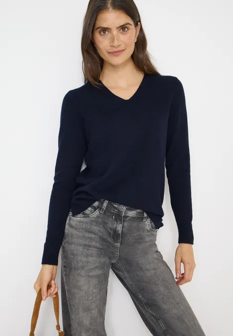 Kuscheliger V-Neck Pullover urban dark blue