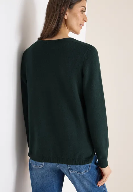 Gezellige trui met V-hals ink green