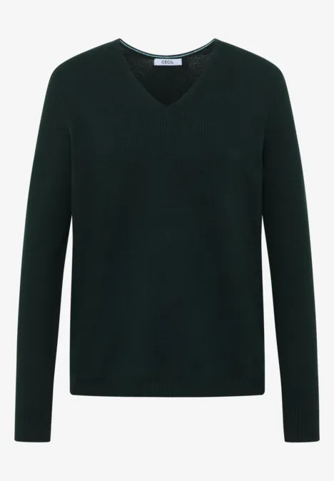 Gezellige trui met V-hals ink green