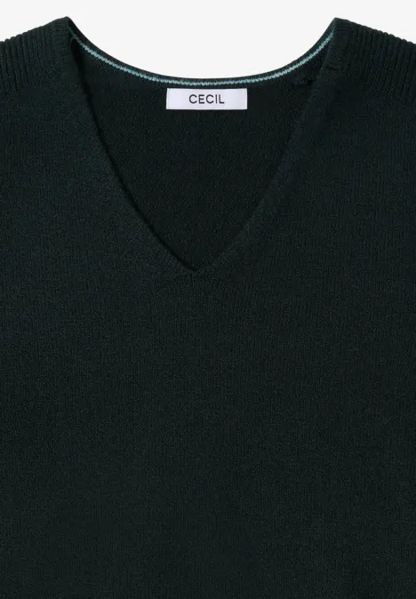 Gezellige trui met V-hals ink green