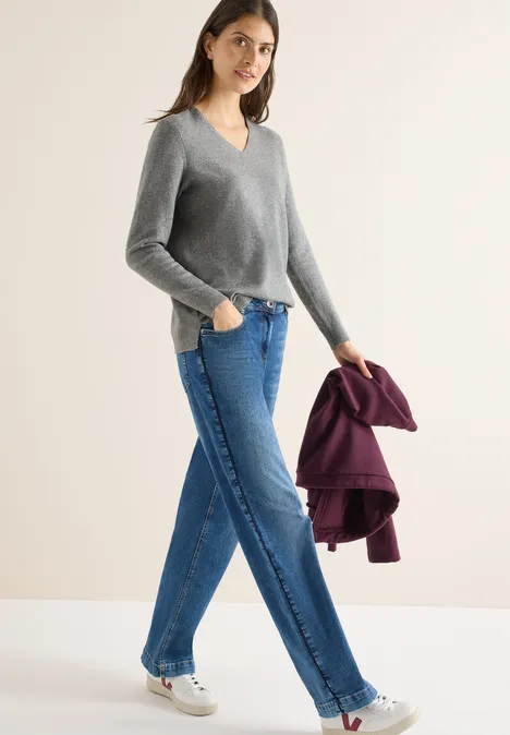 Gezellige trui met V-hals sporty grey melange