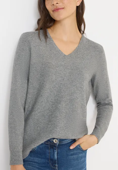 Gezellige trui met V-hals sporty grey melange