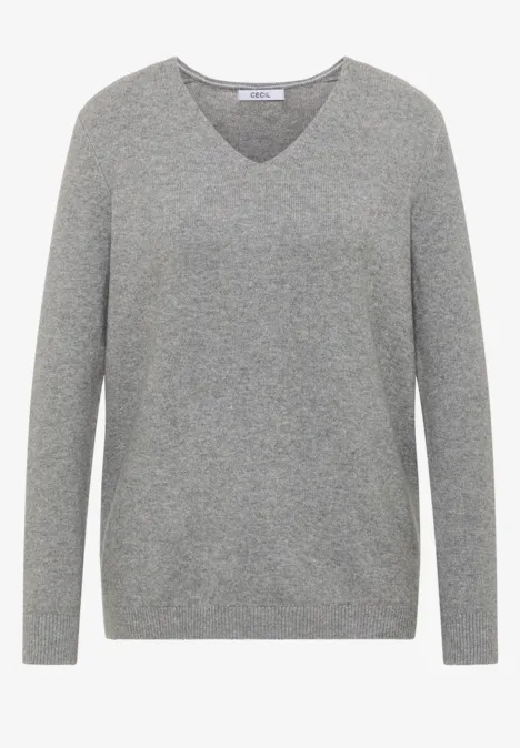 Gezellige trui met V-hals sporty grey melange