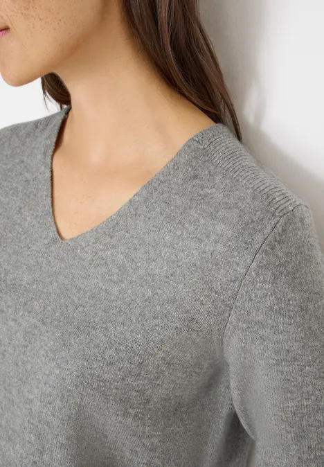 Gezellige trui met V-hals sporty grey melange
