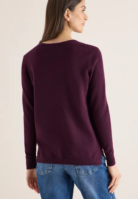 Gezellige trui met V-hals eggplant red