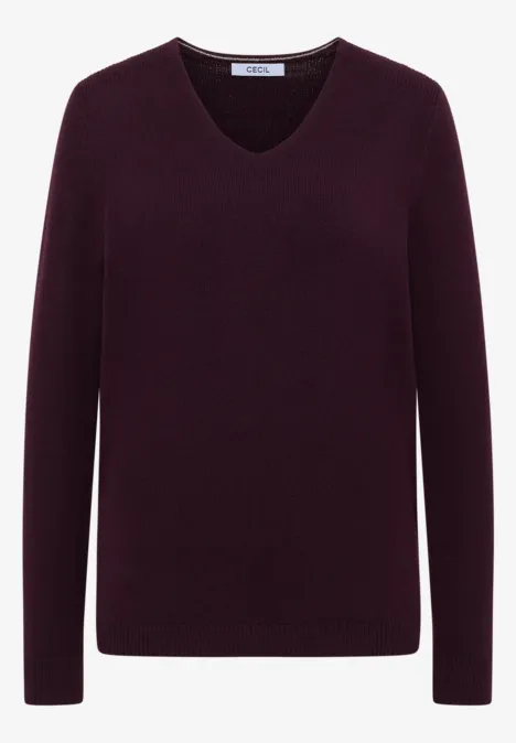 Gezellige trui met V-hals eggplant red