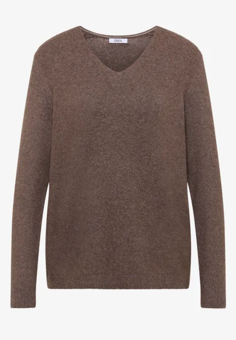 Gezellige trui met V-hals mushroom taupe melange