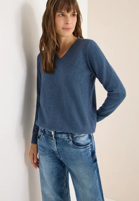 Kuscheliger V-Neck Pullover cotton blue melange