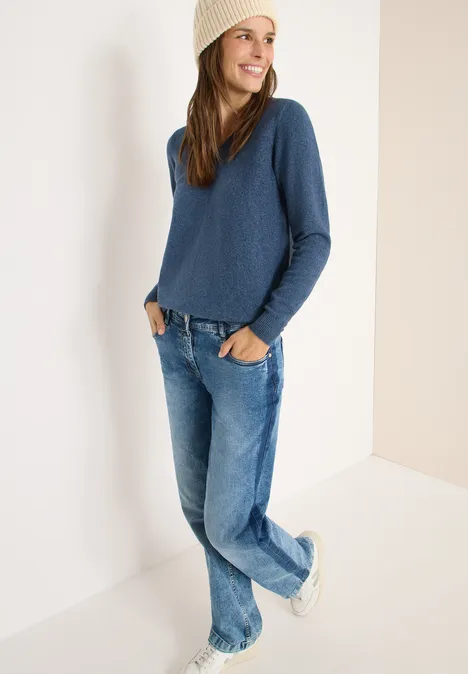 Kuscheliger V-Neck Pullover cotton blue melange