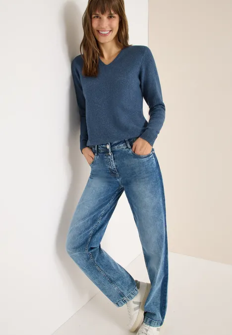 Kuscheliger V-Neck Pullover cotton blue melange