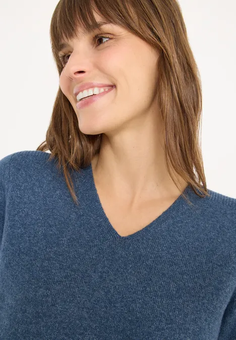 Kuscheliger V-Neck Pullover cotton blue melange