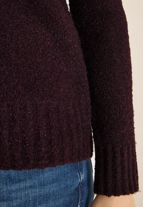 Trui met bouclé V-hals eggplant red