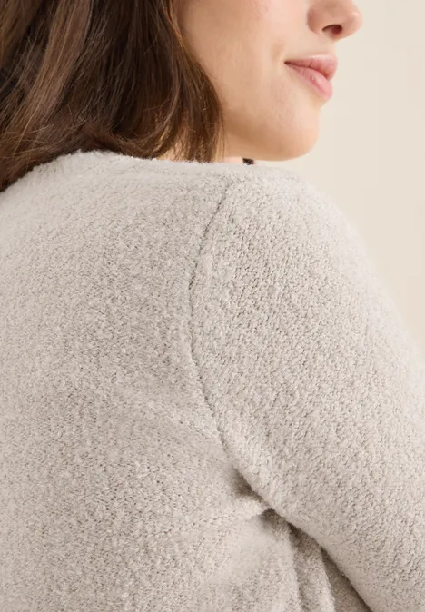 Trui met bouclé V-hals light greige