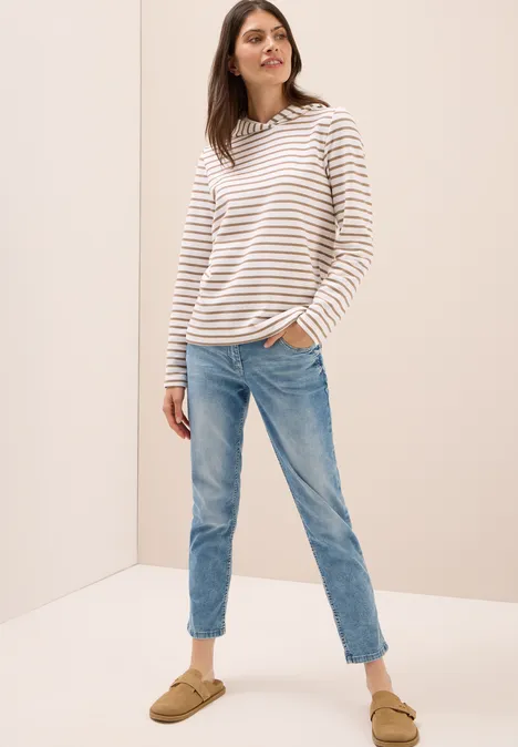 Gestreept sweatshirt natural taupe