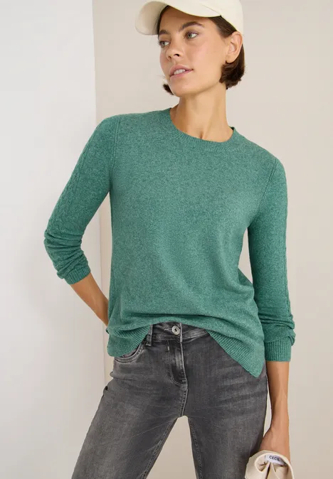 Pullover mit Strickdetail jewel green melange