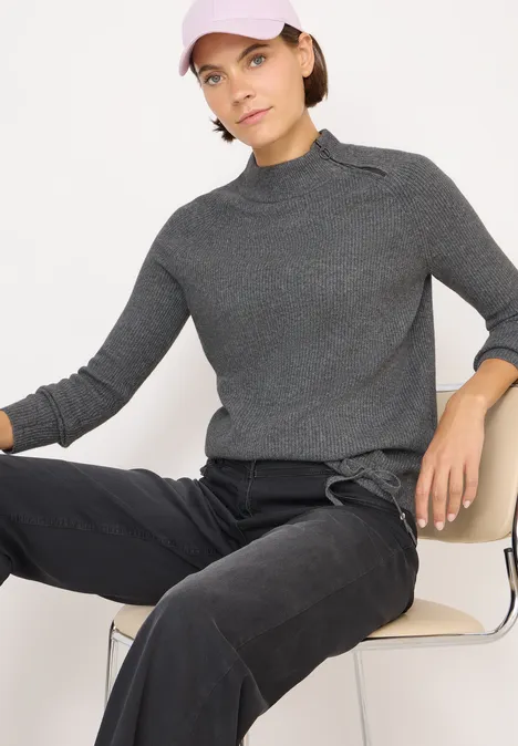 Strukturpullover mit Zipper flint grey melange