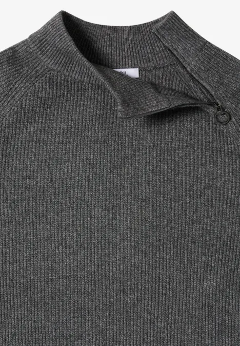 Strukturpullover mit Zipper flint grey melange
