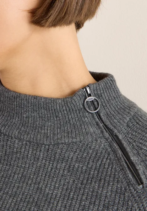 Strukturpullover mit Zipper flint grey melange