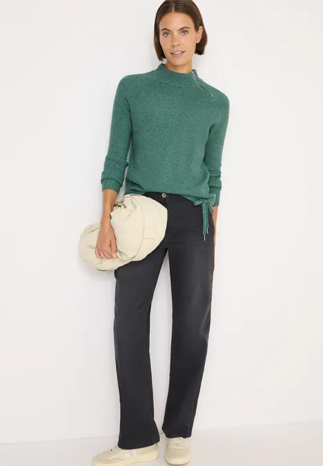 Strukturpullover mit Zipper jewel green melange