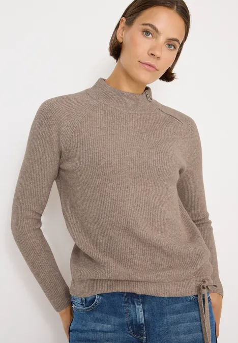 Strukturpullover mit Zipper toffee cream melange