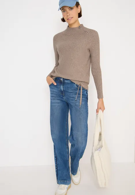 Strukturpullover mit Zipper toffee cream melange