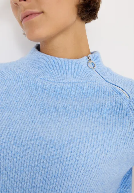 Strukturpullover mit Zipper sporty light blue melange