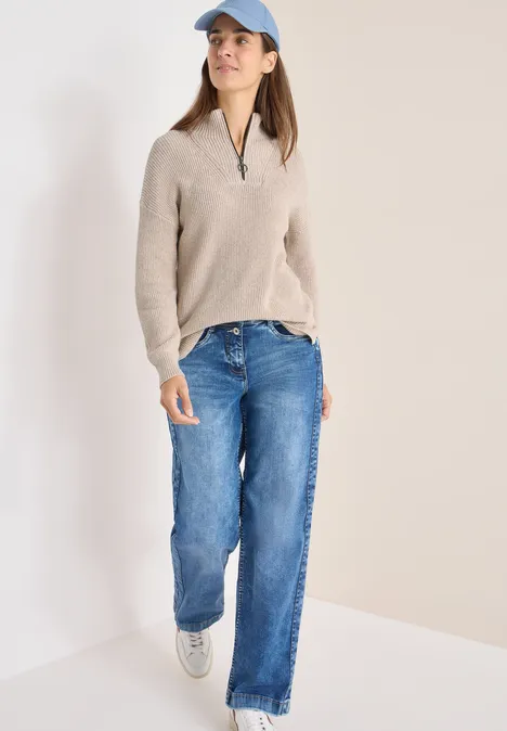 Mouliné Pullover mit Troyer sandalwood beige melange