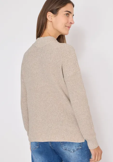 Mouliné Pullover mit Troyer sandalwood beige melange