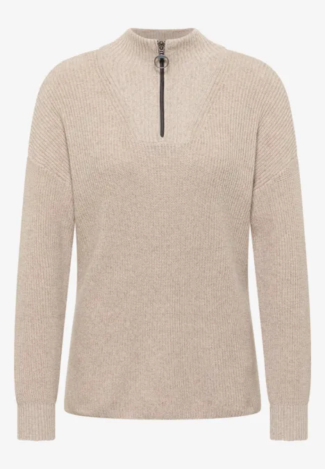 Mouliné Pullover mit Troyer sandalwood beige melange