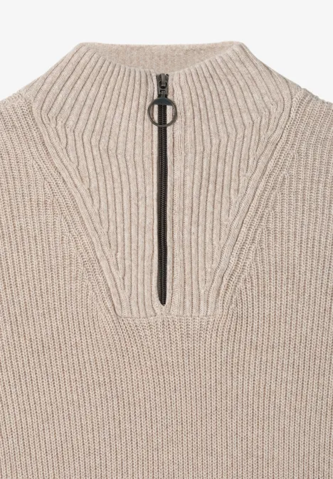 Mouliné Pullover mit Troyer sandalwood beige melange