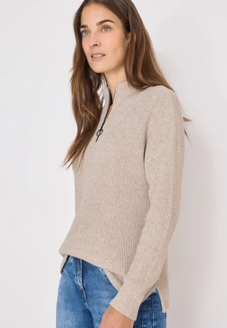Mouliné Pullover mit Troyer sandalwood beige melange