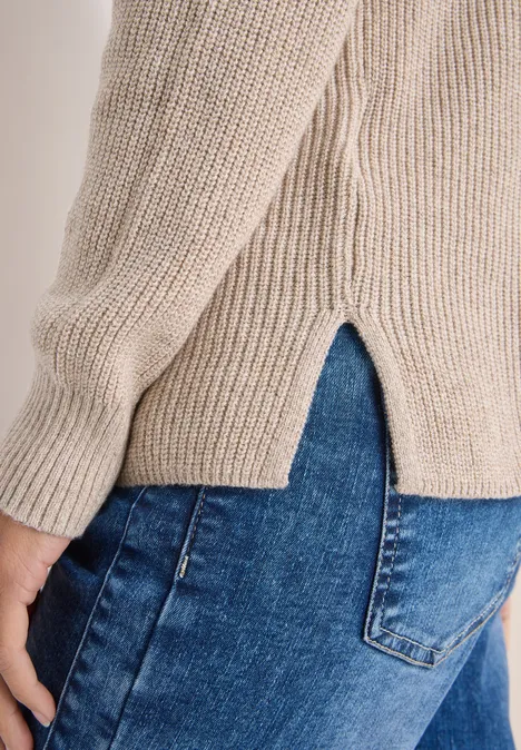 Mouliné Pullover mit Troyer sandalwood beige melange