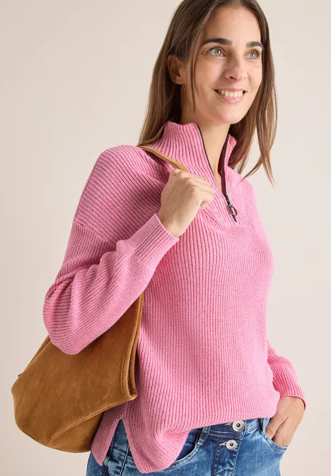 Mouliné Pullover mit Troyer dark blossom melange