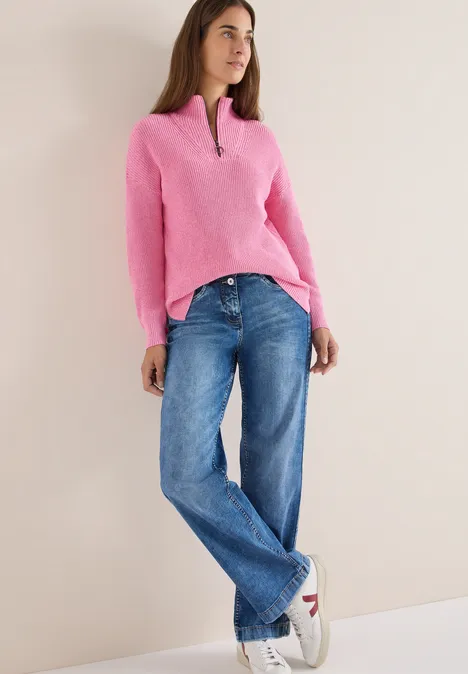 Mouliné Pullover mit Troyer dark blossom melange