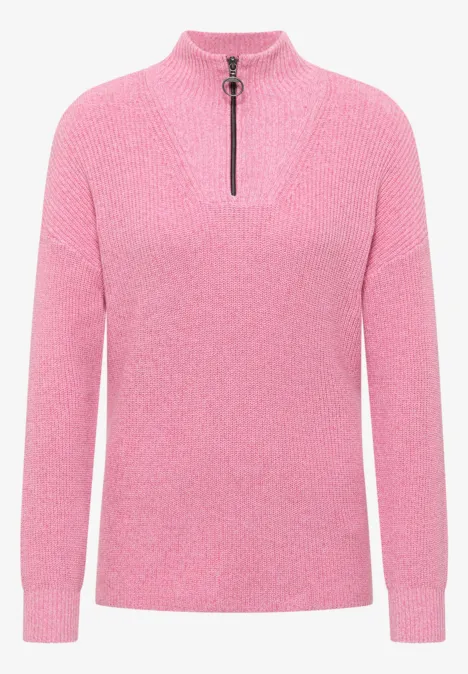 Mouliné Pullover mit Troyer dark blossom melange