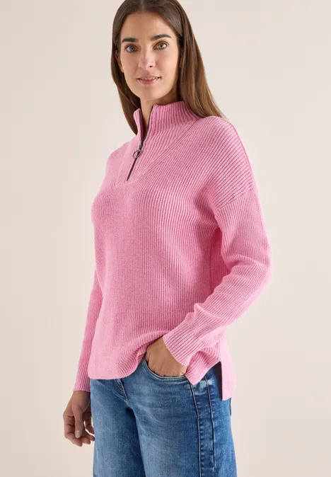 Mouliné Pullover mit Troyer dark blossom melange