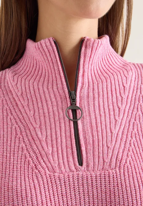 Mouliné Pullover mit Troyer dark blossom melange