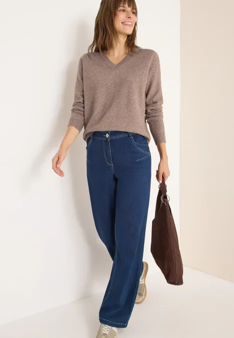 Pull douillet à col en V chocolate mousse melange