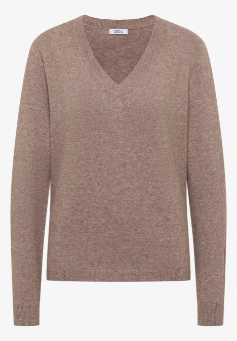 Pull douillet à col en V chocolate mousse melange