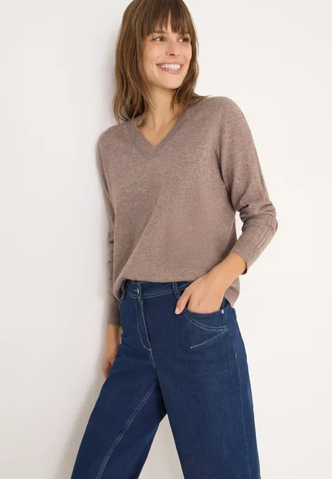 Pull douillet à col en V chocolate mousse melange