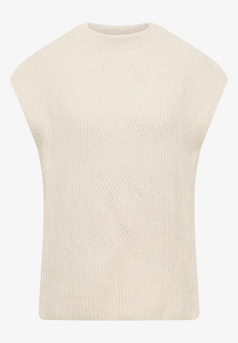 Trui met gebreid detail oat milk beige melange