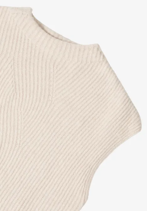 Trui met gebreid detail oat milk beige melange