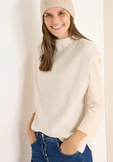Trui met gebreid detail oat milk beige melange